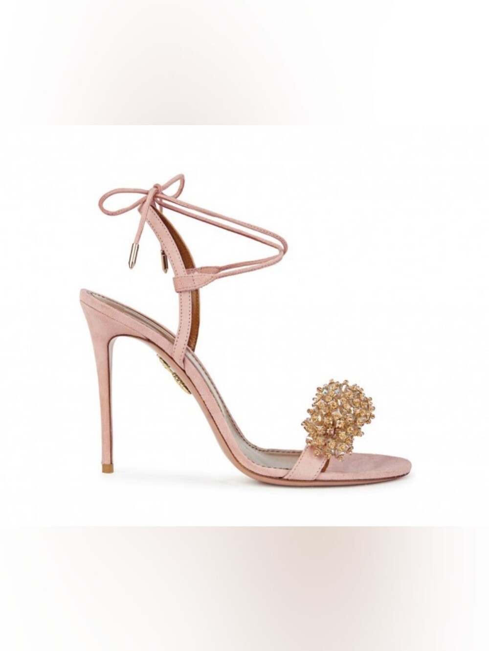 AQUAZZURA Monaco rose embellished suede sandals 38.5